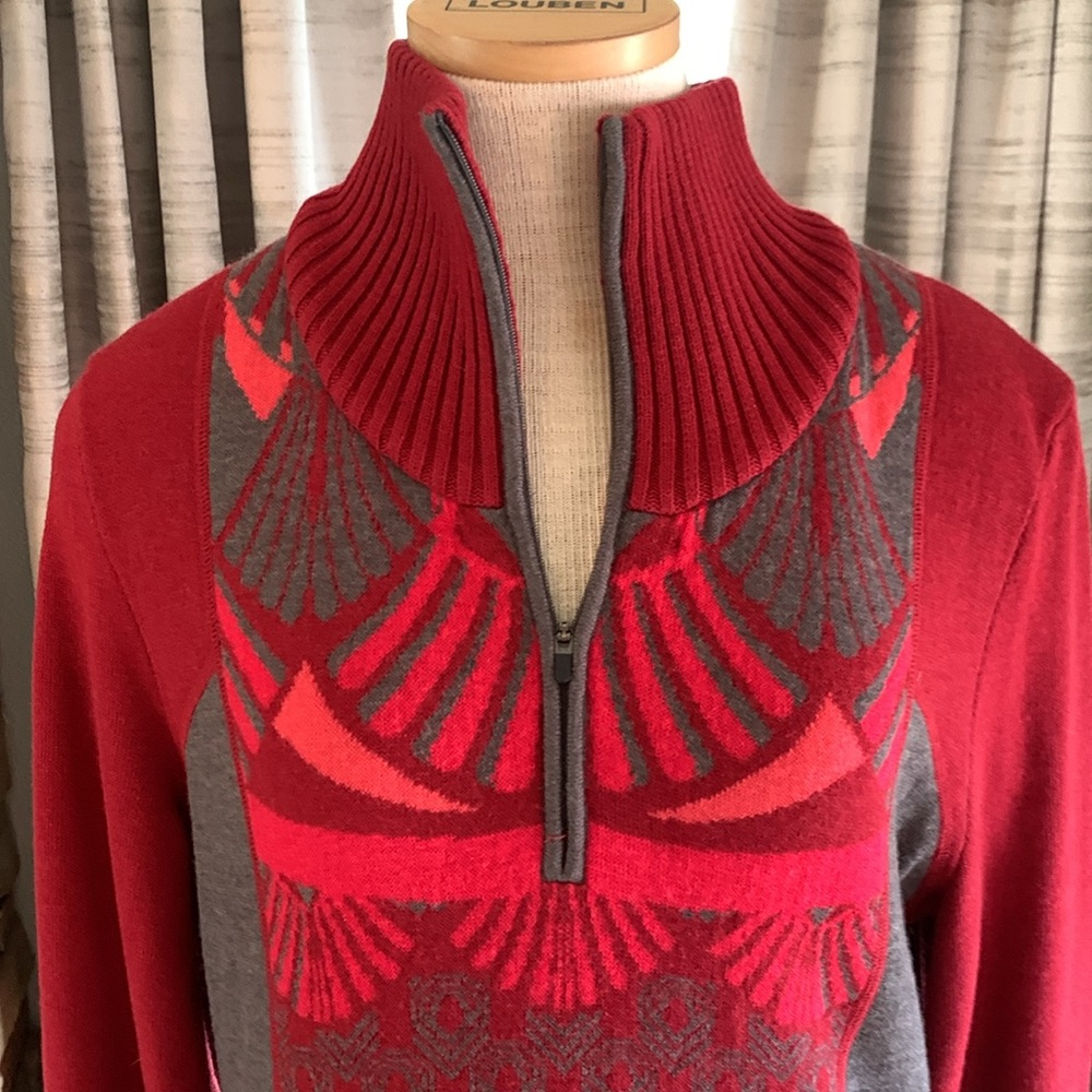 Title Nine sz L red and grey merino wool sweater dress - Picture 2 of 5